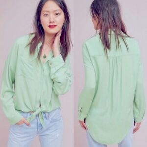 Maeve Anthropologie Pastel Green Tie Front Blouse M NWT